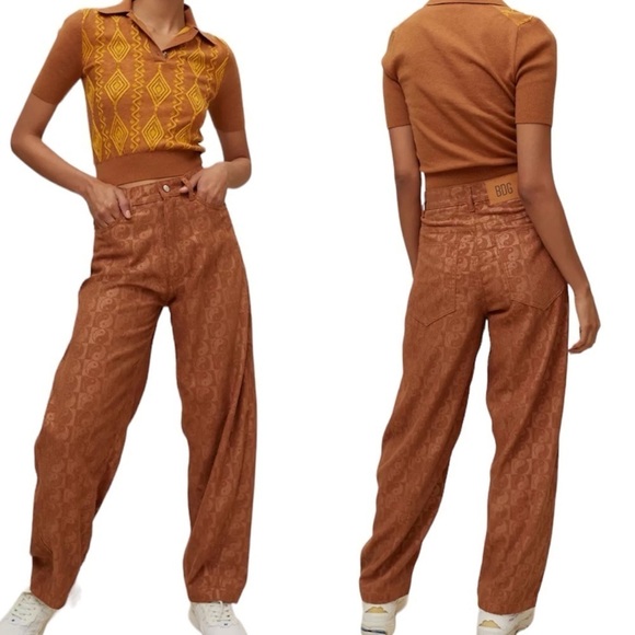 Urban Outfitters BDG Rih Embossed Yin & Yang Corduroy Pants in Brown Sz 32 Baggy - Picture 1 of 16